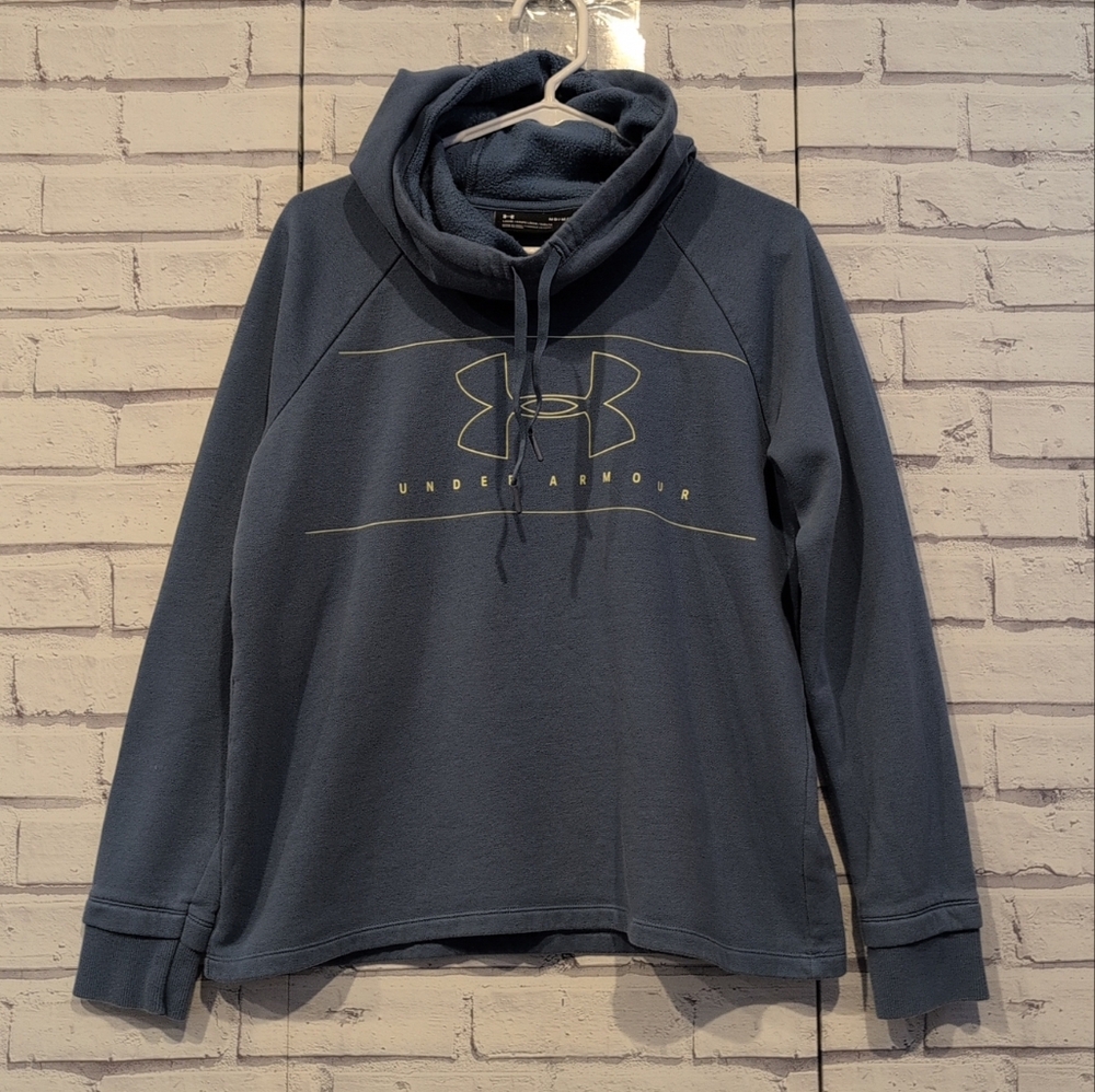 Under Armour Women's Size M Hoodie Sweatshirt Blue Yellow Logo Front Long Sleeve